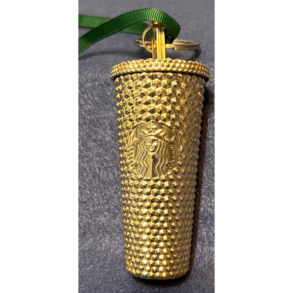 Starbucks 2021 Holiday Gold Studded Bling Cup Ornament Keychain Bag Charm